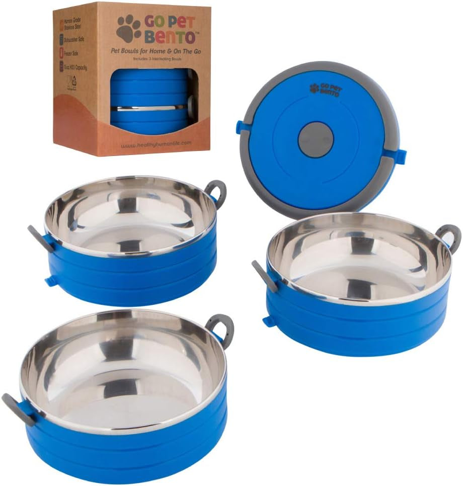 Travel Pet Bento Bowls - Human-Grade Stainless Steel & Bpa-Free, Leak-Proof Water & Food Container Set for Dogs & Cats, 4-Pack Interlocking Bowls, Includes Spare Clips & Handle (Pink)