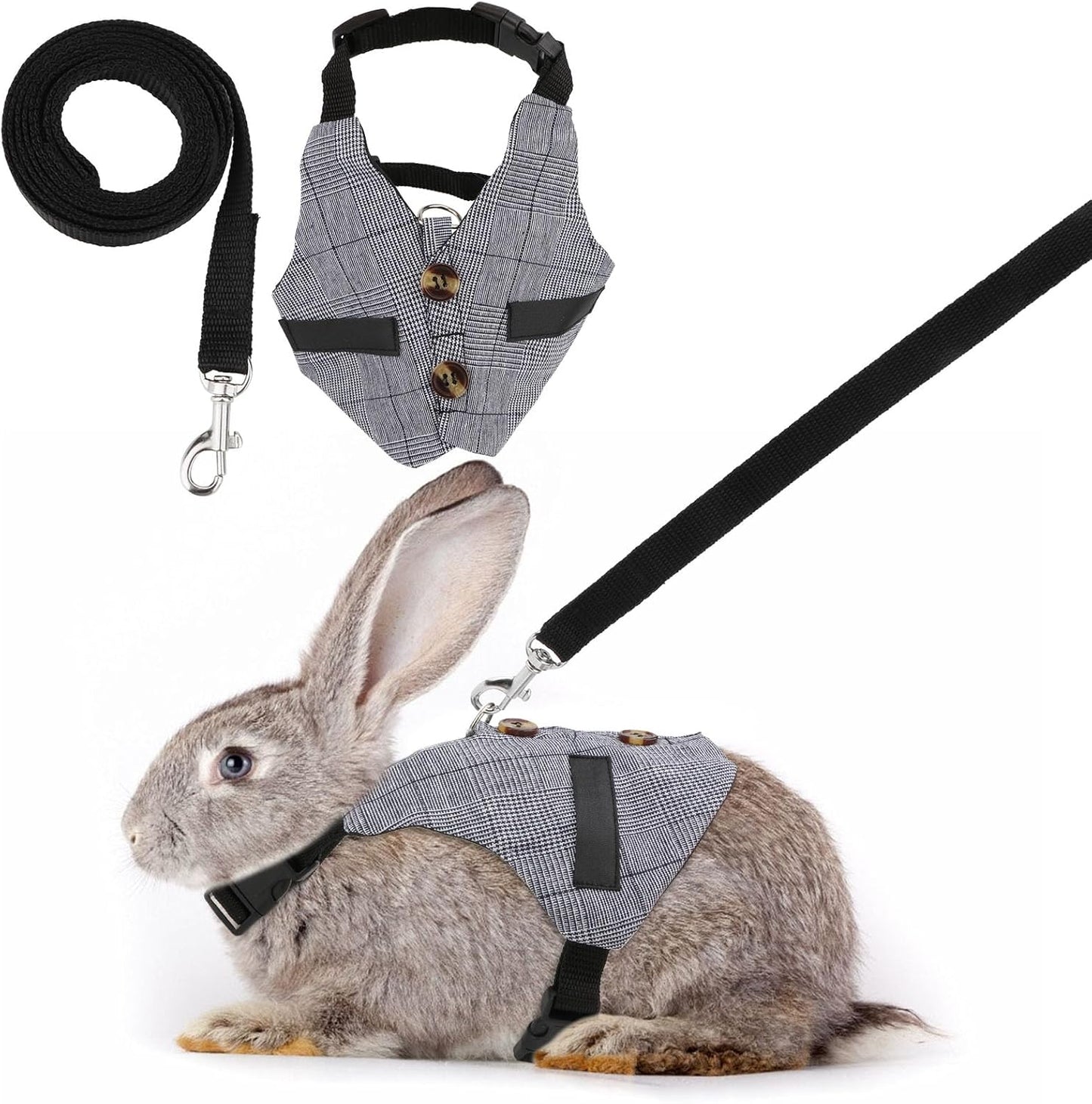 Rabbit Vest Harness and Leash Set Adjustable Formal Suit Style for Bunny Kitten Small Animal Walking (S)