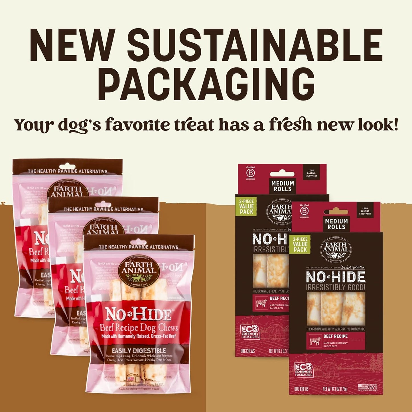 No Hide Chews - Long Lasting Rawhide Free Medium Dog Chews Rolls, Beef - 6 Count