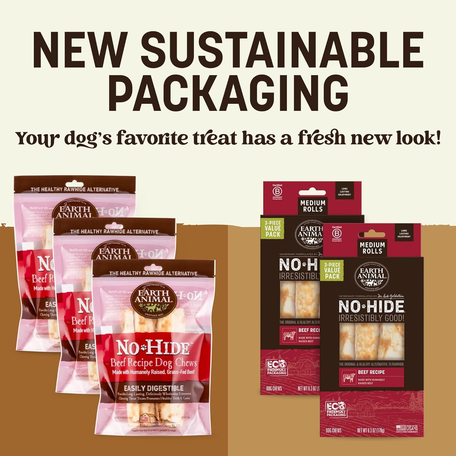 No Hide Chews - Long Lasting Rawhide Free Medium Dog Chews Rolls, Beef - 6 Count