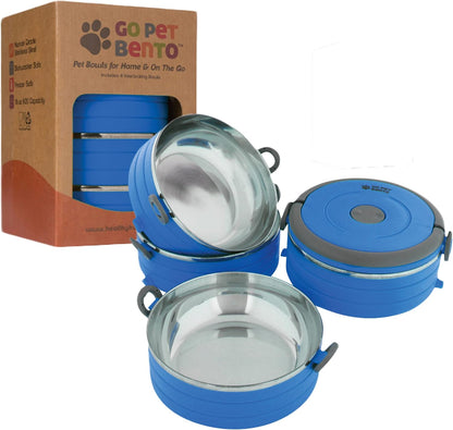 Travel Pet Bento Bowls - Human-Grade Stainless Steel & Bpa-Free, Leak-Proof Water & Food Container Set for Dogs & Cats, 4-Pack Interlocking Bowls, Includes Spare Clips & Handle (Pink)