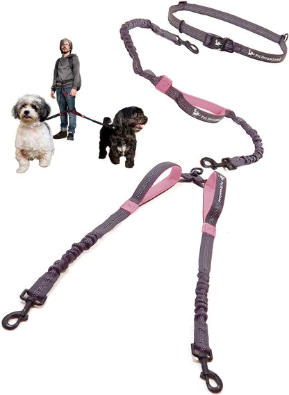 Exquisite Hands Free Double Leash for Two Dogs No Tangle. Premium Quality & Versatile Running Your Two Large Dogs. You Will Absolutely Love This Amazing Dual Dog Leash (Black & Red)