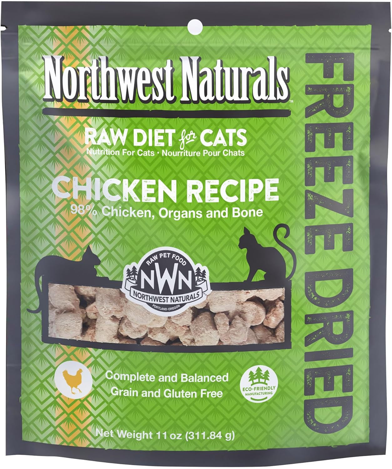 Freeze-Dried Duck Cat & Kitten Food, Grain-Free, Bite-Sized Nibbles. Healthy, Limited, Human-Grade Ingredients, Complete & Balanced, All-Natural, High-Protein Diet, USA Made, 11 Oz