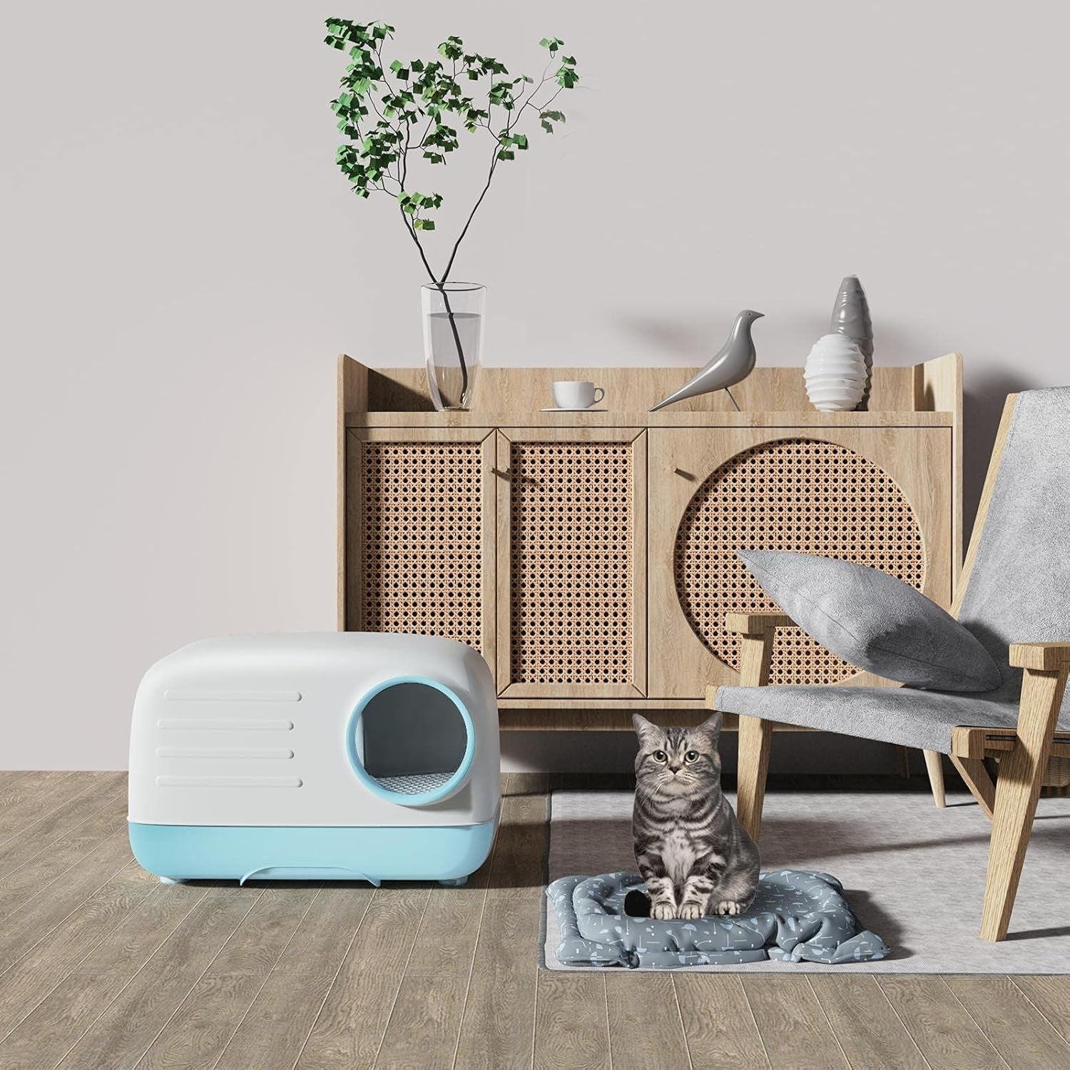 Cat Litter Box,Fully Enclosed Litter Box Holds Odors,Prevents Urine and Litter Leakage,Assembly Free,Easy to Clean Stylish Litter Box Furniture with Pull-Out Litter Tray and Litter Scoop
