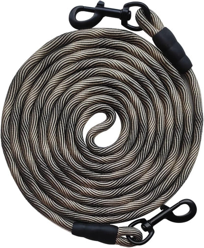 Tie-Out Check Cord Long Rope Dog Tether, 8Ft 12Ft 20Ft 30Ft 50Ft Dog Lead for Yard, Large Medium Dogs Oudoor Training, Playing, Camping, or Backyard (30Ft, Beige Black)