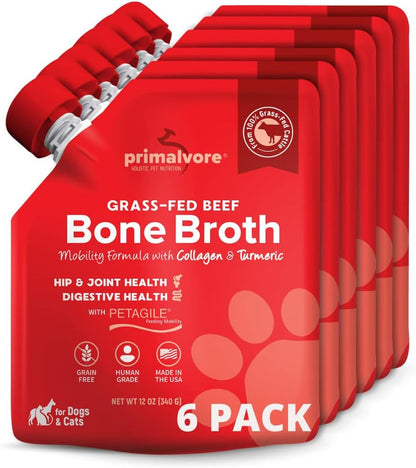 Grass-Fed Beef Bone Broth for Dogs &Cats, Mobility Formula W/Collagen Peptides to Help Support Hip & Joints, Digestion, Skin & Coat and Hydration, Human Grade, Made in USA. Beef 2 Pack