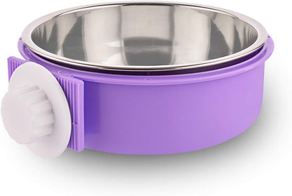 Crate Dog Bowl Removable Stainless Steel Water Food Feeder Bowls Cage Coop Cup for Cat Puppy Bird Pets (Large, Blue with Corrugated Clip)