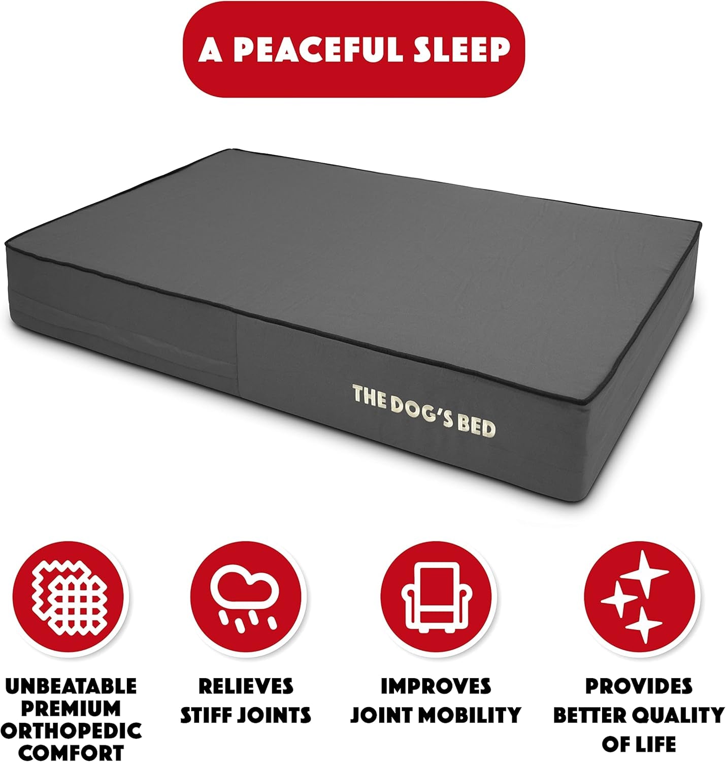 The Dog’S Bed Orthopedic Memory Foam Dog Bed Mattress, Oxford Fabric, Grey with Black Trim, L, 6-Inch
