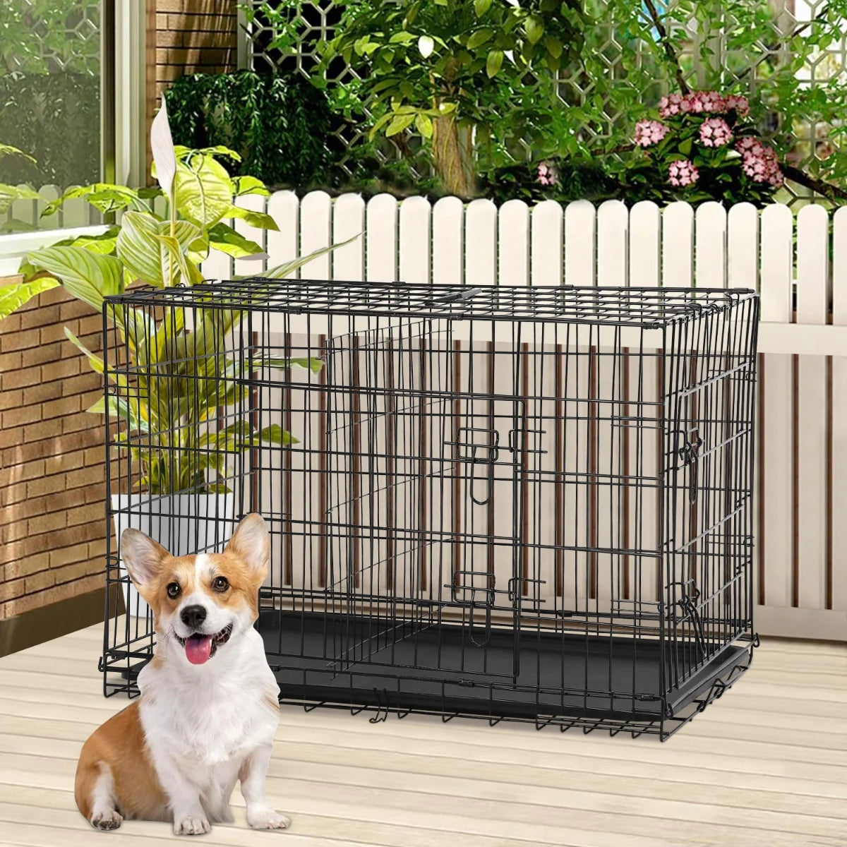 24 Inch Dog Cage for Small Dogs, Folding Dog Crate Metal Wire Crates Dog Kennels Small Puppy Crate Outdoor and Indoor Pet Crate with Double Door, Black