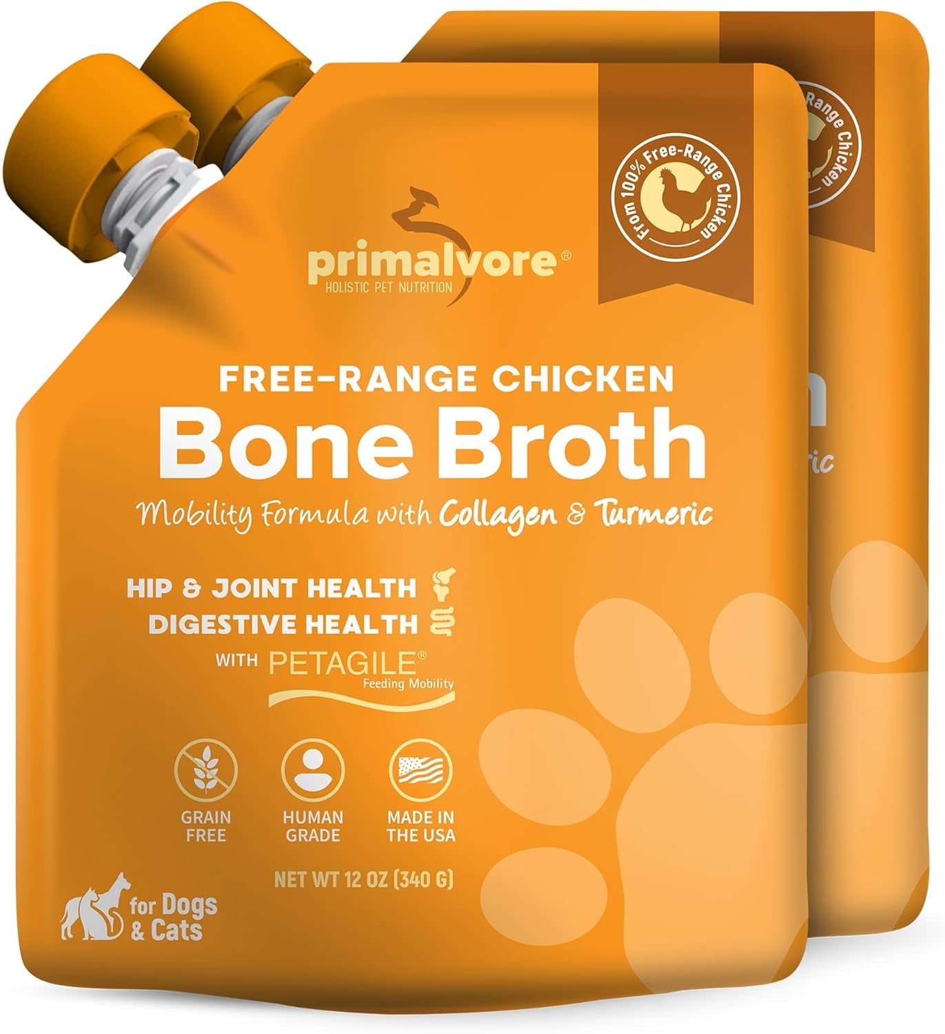 Grass-Fed Beef Bone Broth for Dogs &Cats, Mobility Formula W/Collagen Peptides to Help Support Hip & Joints, Digestion, Skin & Coat and Hydration, Human Grade, Made in USA. Beef 2 Pack