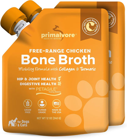 Grass-Fed Beef Bone Broth for Dogs &Cats, Mobility Formula W/Collagen Peptides to Help Support Hip & Joints, Digestion, Skin & Coat and Hydration, Human Grade, Made in USA. Beef 2 Pack