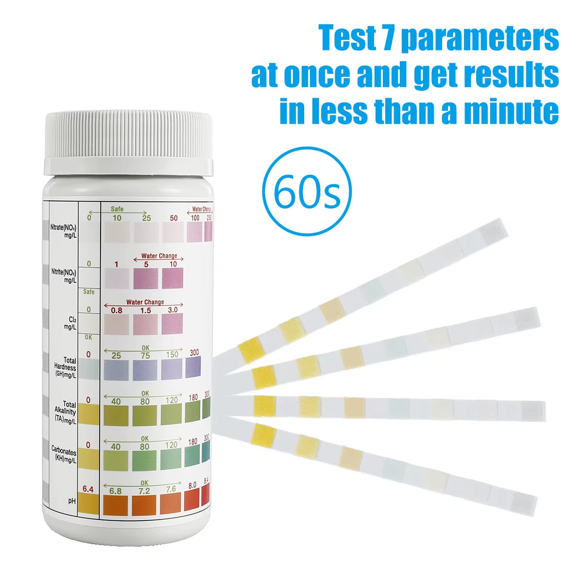 100Pcs Aquarium Test Strips Water Quality Test Strip 7/In1 Fish Tank Test Kit Freshwater Saltwater Aquarium Water Ph Test Strips