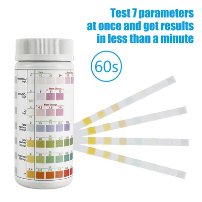 100Pcs Aquarium Test Strips Water Quality Test Strip 7/In1 Fish Tank Test Kit Freshwater Saltwater Aquarium Water Ph Test Strips