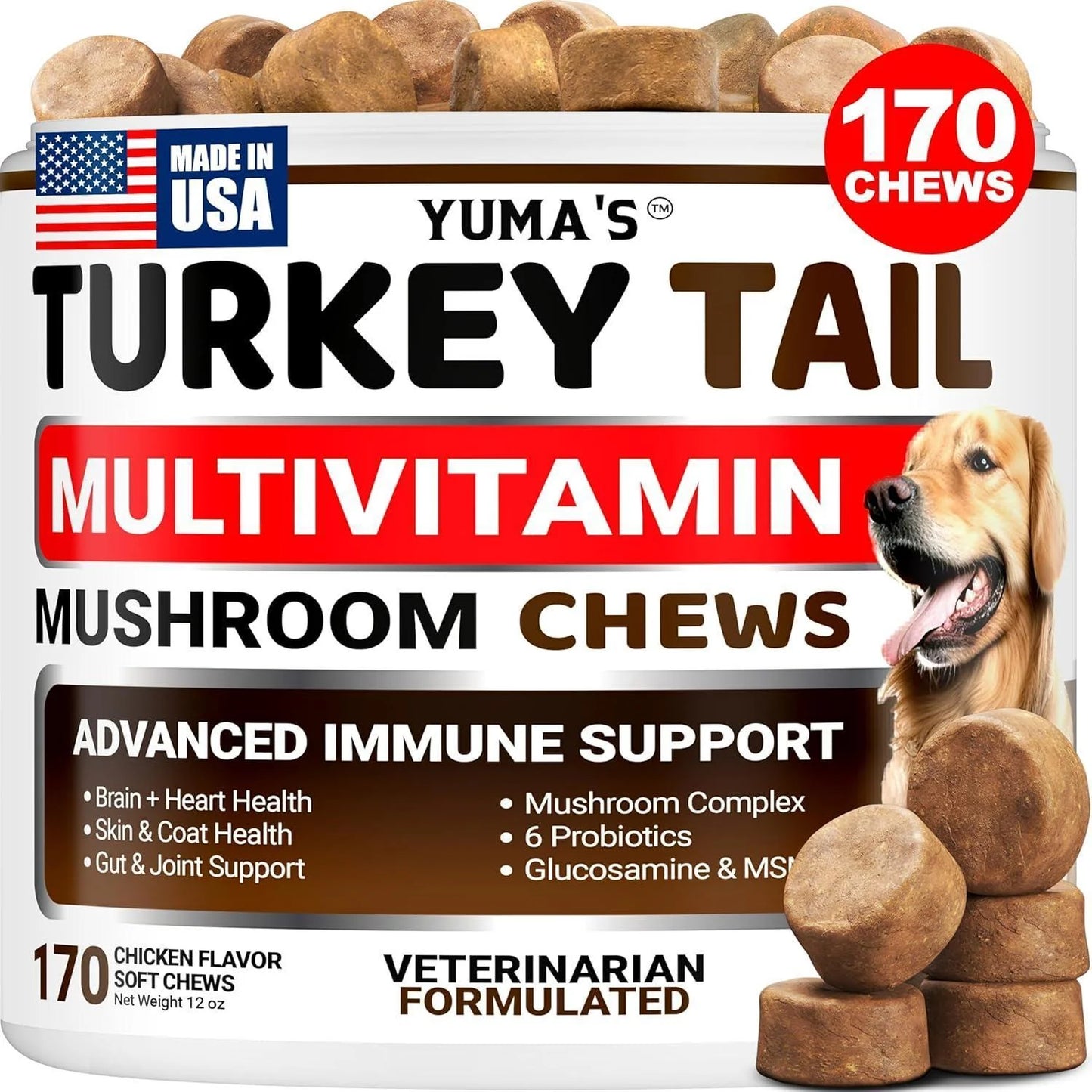 Turkey Tail Mushroom for Dogs Vitamins and Supplements for Dogs Lumps and Bumps Guard Multivitamin Buddy