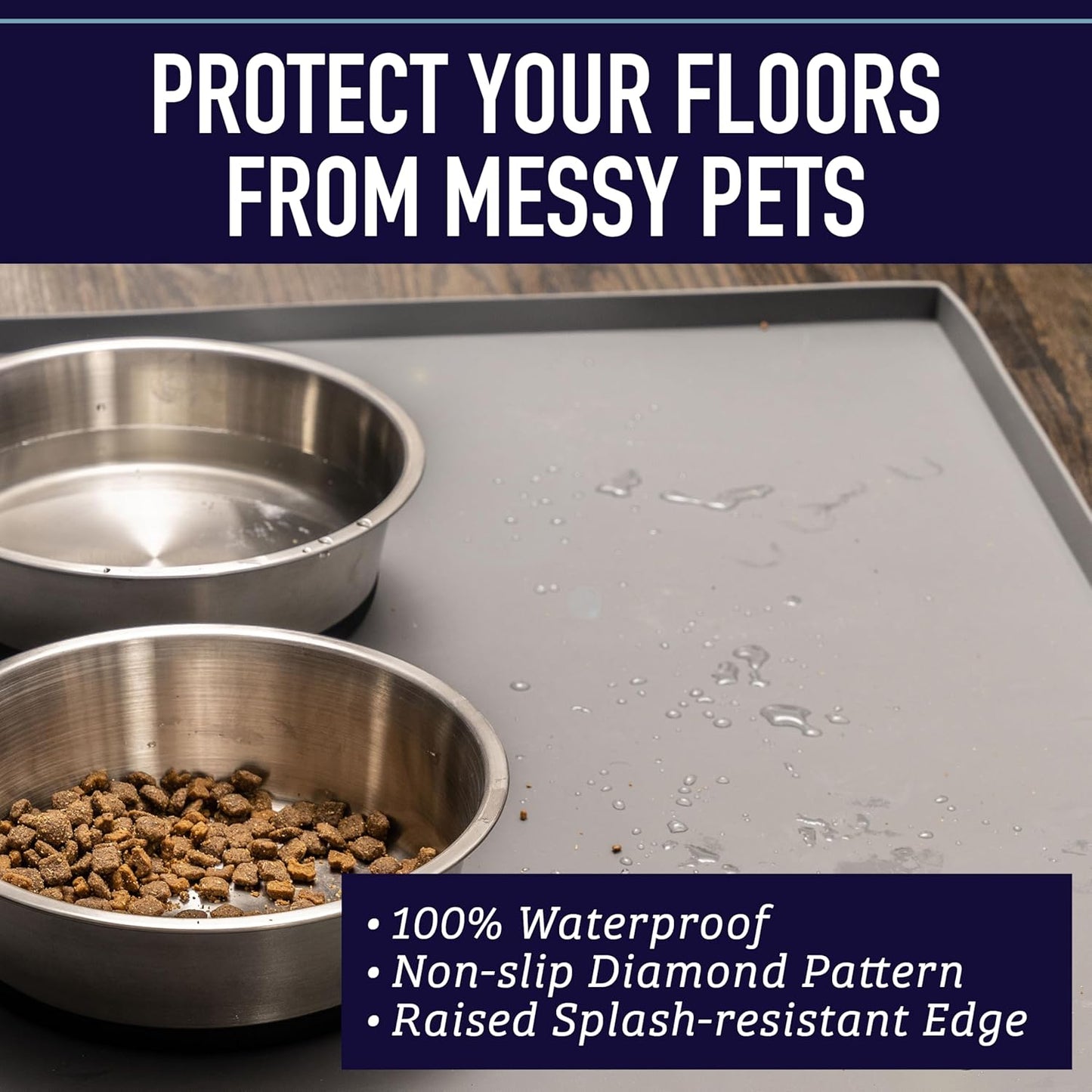 Dog Food Mat - Waterproof Cat & Dog Bowl Mat for Food and Water, Silicone Pet Feeding Mats for Floors, Non-Slip Placemat with High Edges, Puppy Essentials (XXL: 30"X22", Black)