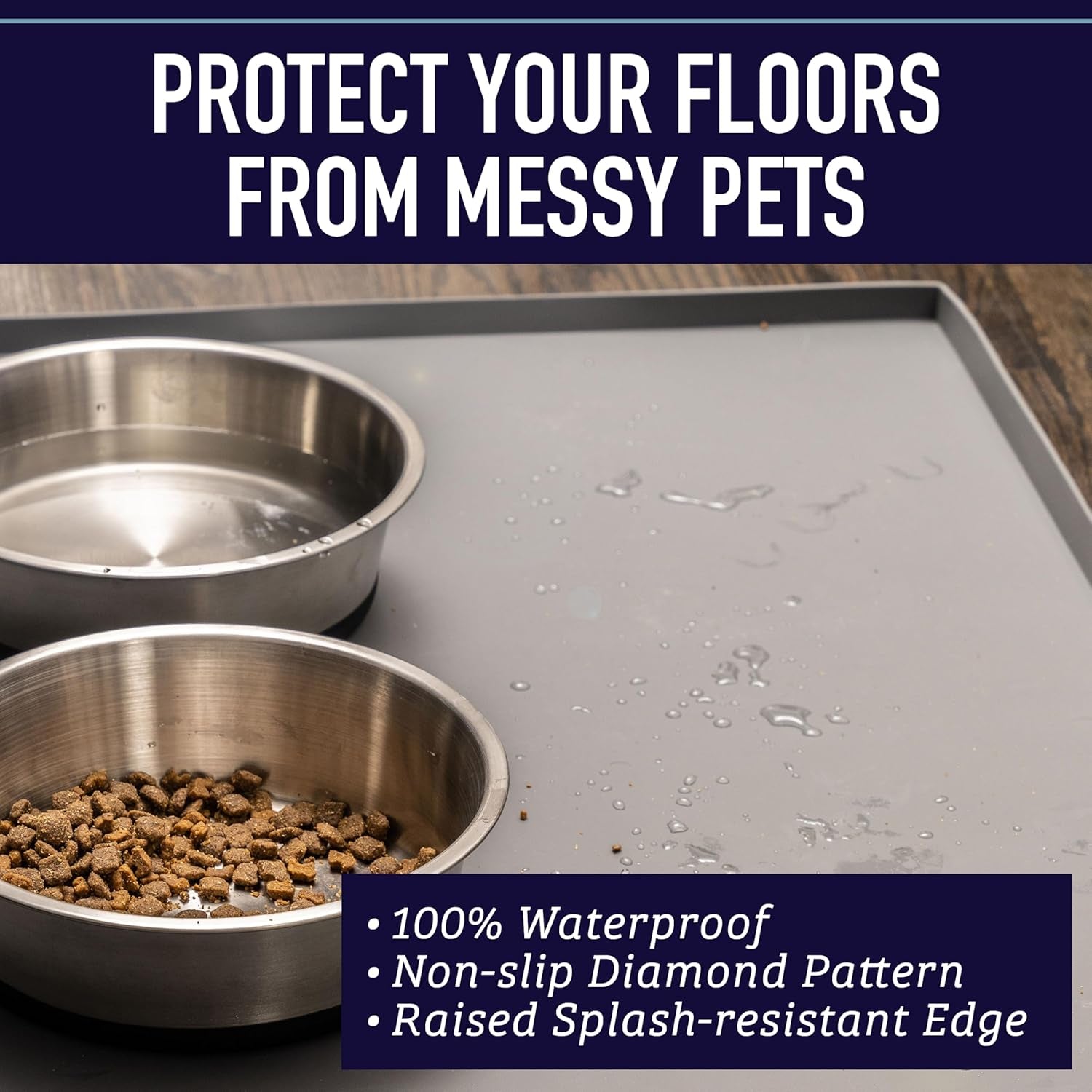 Dog Food Mat - Waterproof Cat & Dog Bowl Mat for Food and Water, Silicone Pet Feeding Mats for Floors, Non-Slip Placemat with High Edges, Puppy Essentials (XXL: 30"X22", Black)