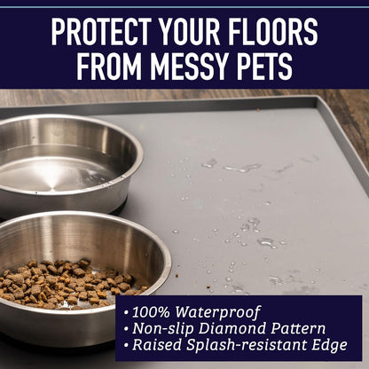 Dog Food Mat - Waterproof Cat & Dog Bowl Mat for Food and Water, Silicone Pet Feeding Mats for Floors, Non-Slip Placemat with High Edges, Puppy Essentials (XXL: 30"X22", Black)