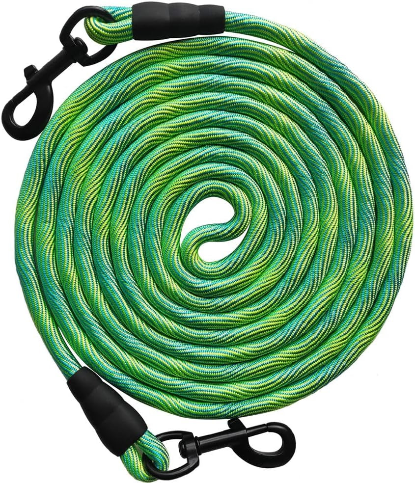 Tie-Out Check Cord Long Rope Dog Tether, 8Ft 12Ft 20Ft 30Ft 50Ft Dog Lead for Yard, Large Medium Dogs Oudoor Training, Playing, Camping, or Backyard (30Ft, Beige Black)