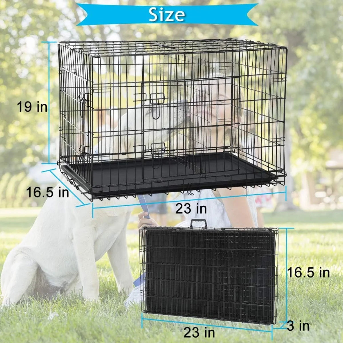 24 Inch Dog Cage for Small Dogs, Folding Dog Crate Metal Wire Crates Dog Kennels Small Puppy Crate Outdoor and Indoor Pet Crate with Double Door, Black