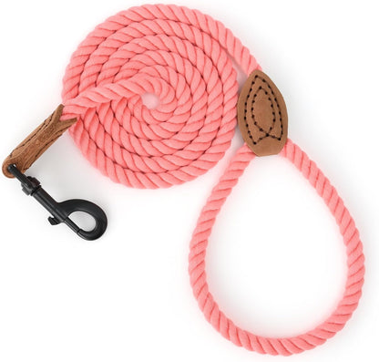 Dog Leash, Braided Cotton Rope Leashes with Leather Tip - Heavy Duty Metal Clasp, 4FT, 1/2" Thick - Wedding, Walking & Training Leash for Small Medium Large Dogs (Dark Brown)