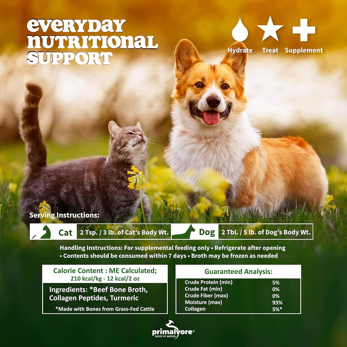Grass-Fed Beef Bone Broth for Dogs &Cats, Mobility Formula W/Collagen Peptides to Help Support Hip & Joints, Digestion, Skin & Coat and Hydration, Human Grade, Made in USA. Beef 2 Pack