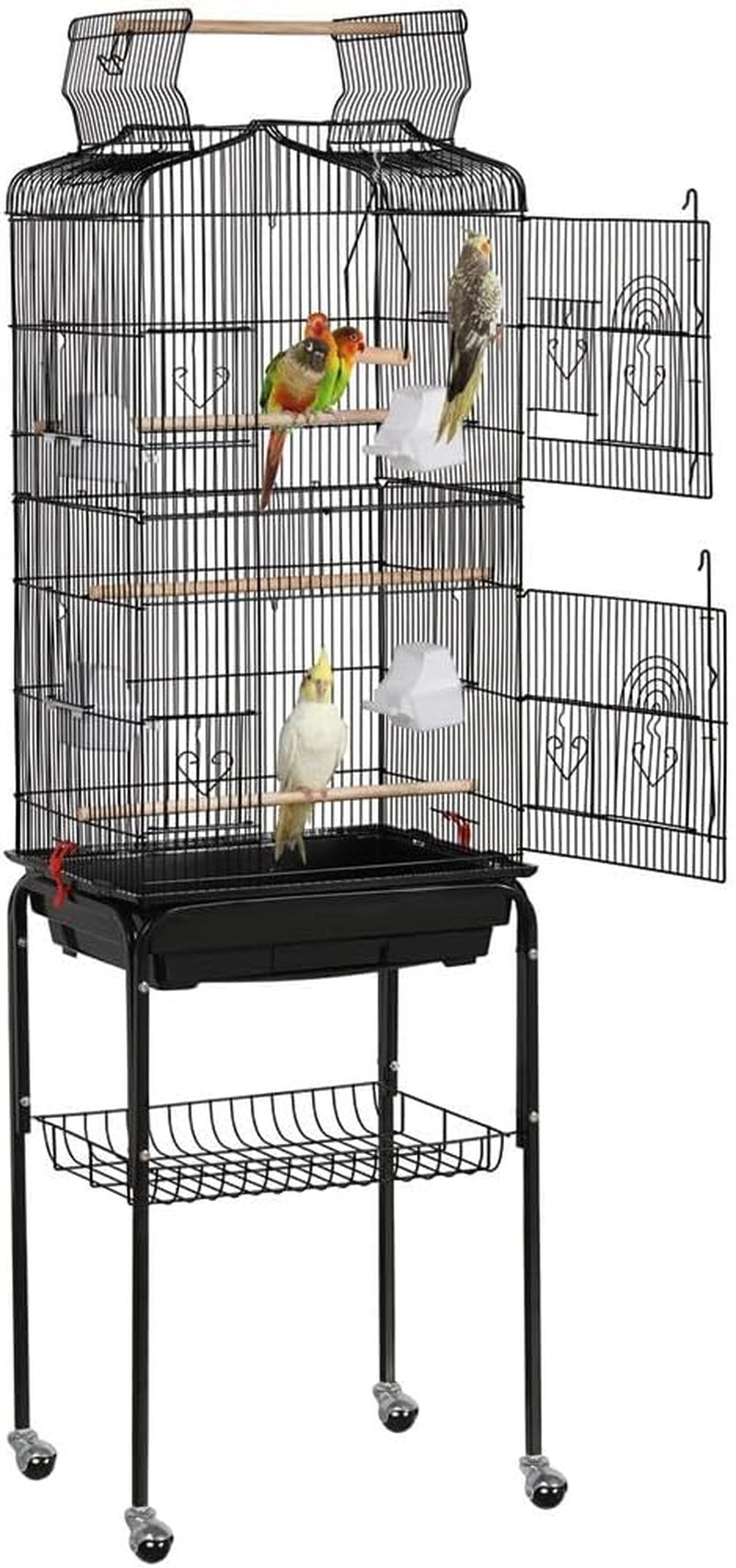 64-Inch Play Open Top Medium Small Bird Cage with Detachable Rolling Stand for Parrot Lovebirds Finches Canaries Parakeets Cockatiels Budgie Parrotlet Conures