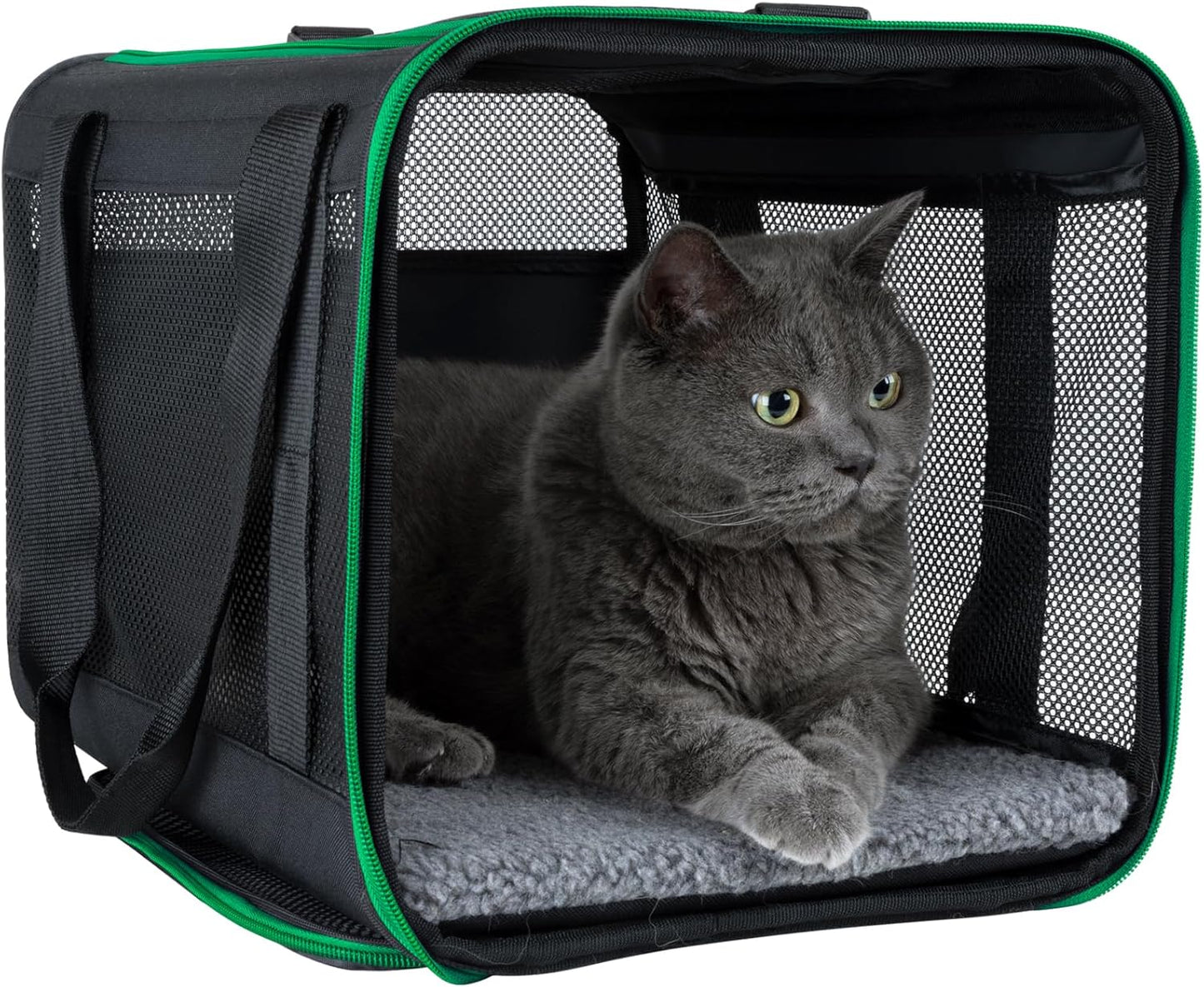 Quick-In Pet Carrier for Cats. 360° Airy Mesh Windows Let Fur-Kids See You & Breath Easy, Reduce Travel Anxiety. Rip-Stop Fabric & Lockable Zips Hug Securely. Washable Pad. Adjustable Shoulder Strap