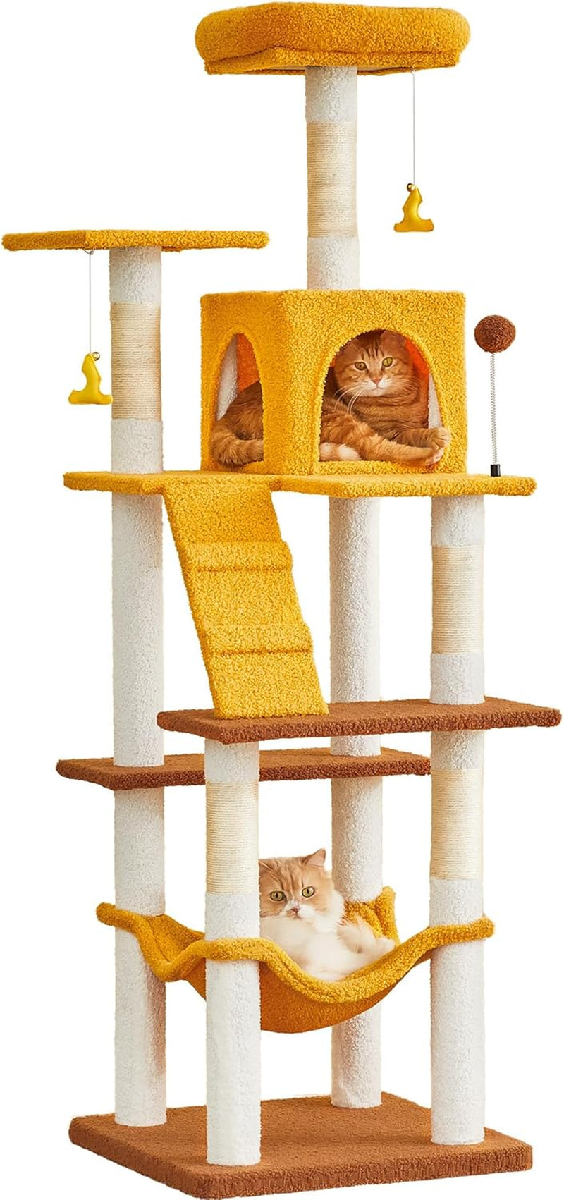 63.8 Inches Multi-Level Cat Tree for Large Cats with Sisal-Covered Scratching Posts, Padded Platform, Hammock and Condo,Stable Cat Tower Cat Condo Pet Play House-Smoky Gray