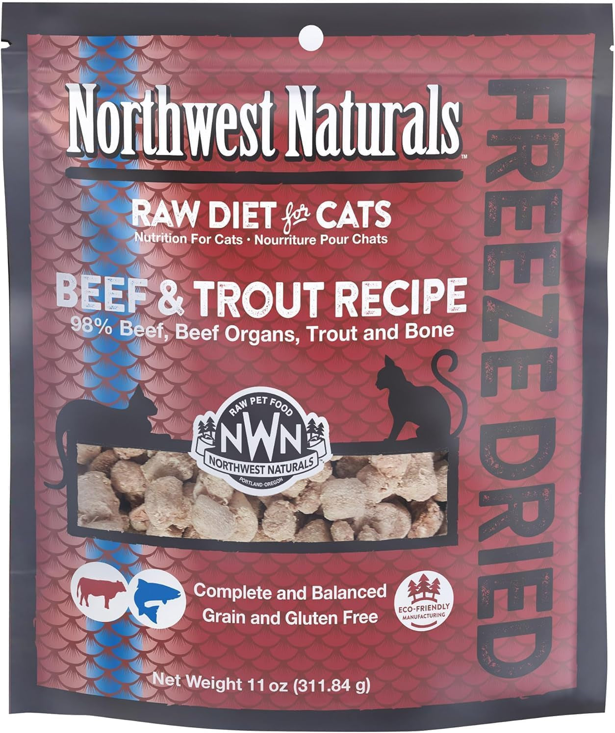 Freeze-Dried Duck Cat & Kitten Food, Grain-Free, Bite-Sized Nibbles. Healthy, Limited, Human-Grade Ingredients, Complete & Balanced, All-Natural, High-Protein Diet, USA Made, 11 Oz