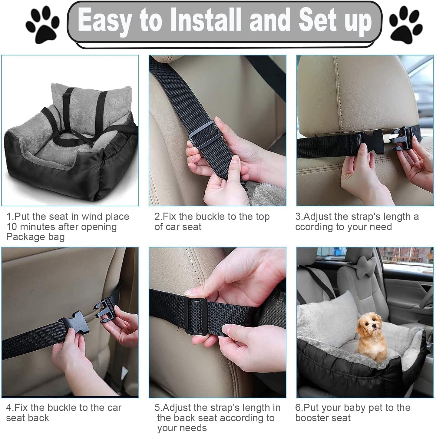 Dog Booster Car Seat & Bed for Small Dogs, Washable Anti-Slip Pet Seat with Adjustable Safety Buckle and Storage Pockets - Front or Back Seat