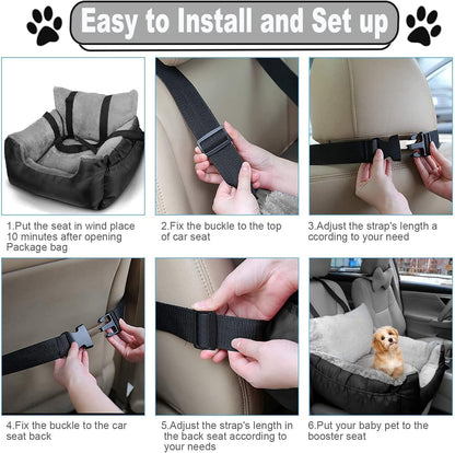 Dog Booster Car Seat & Bed for Small Dogs, Washable Anti-Slip Pet Seat with Adjustable Safety Buckle and Storage Pockets - Front or Back Seat