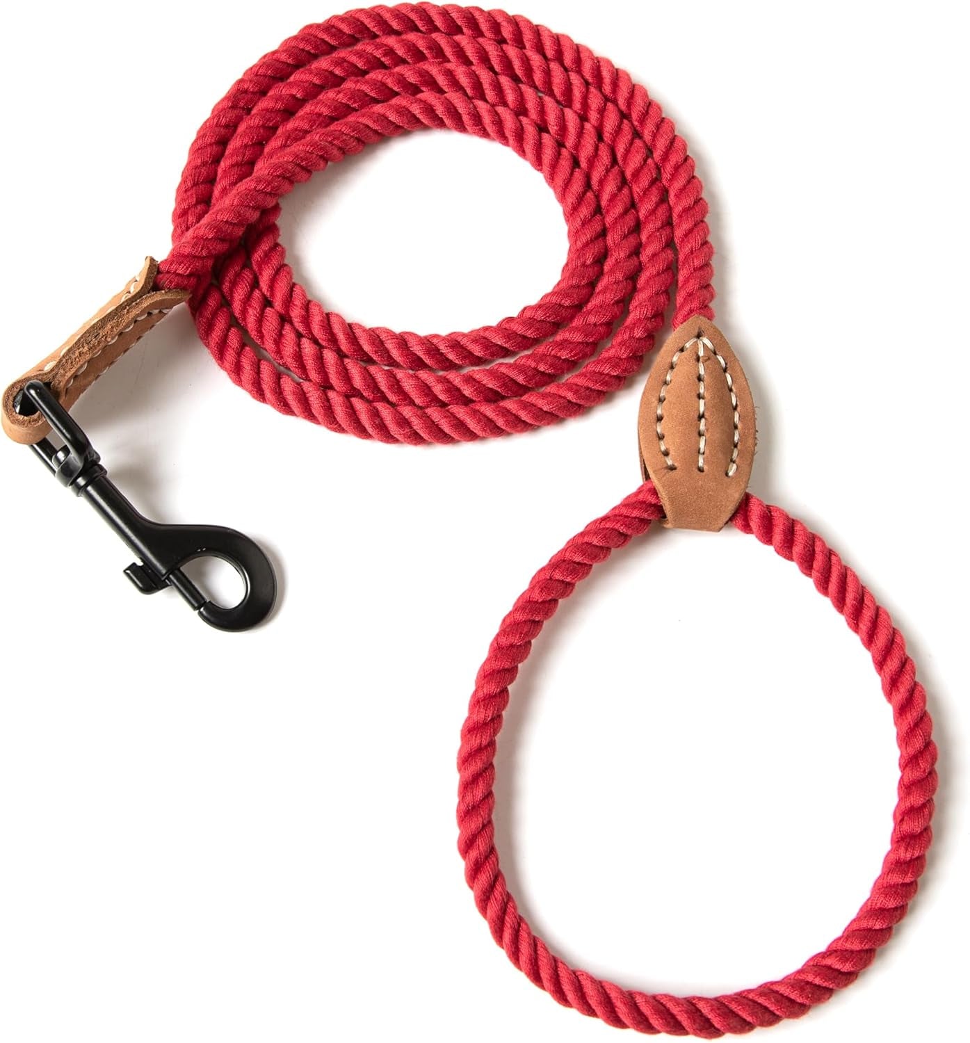 Dog Leash, Braided Cotton Rope Leashes with Leather Tip - Heavy Duty Metal Clasp, 4FT, 1/2" Thick - Wedding, Walking & Training Leash for Small Medium Large Dogs (Dark Brown)