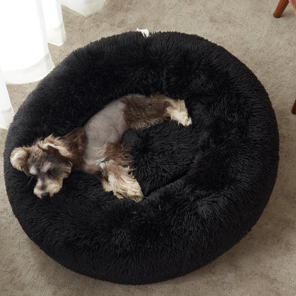 Calming Anti-Anxiety Donut Dog & Cat Bed, Warming Cozy Soft round Cushion, Fluffy Faux Fur Plush Cuddler for Small Medium Dogs and Cats
