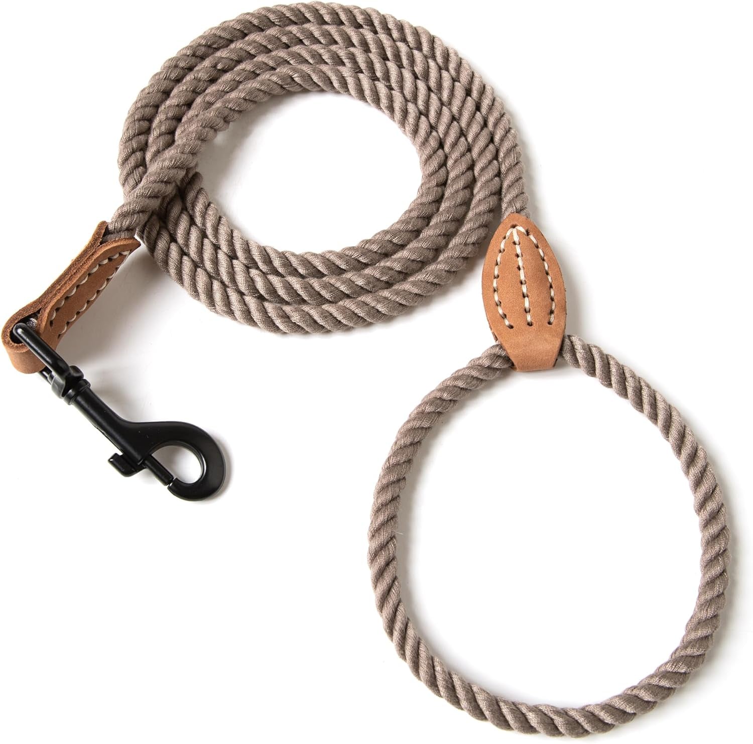 Dog Leash, Braided Cotton Rope Leashes with Leather Tip - Heavy Duty Metal Clasp, 4FT, 1/2" Thick - Wedding, Walking & Training Leash for Small Medium Large Dogs (Dark Brown)
