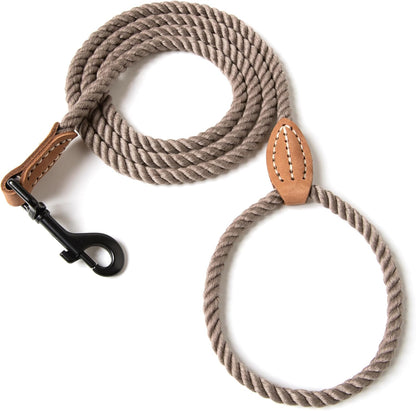 Dog Leash, Braided Cotton Rope Leashes with Leather Tip - Heavy Duty Metal Clasp, 4FT, 1/2" Thick - Wedding, Walking & Training Leash for Small Medium Large Dogs (Dark Brown)