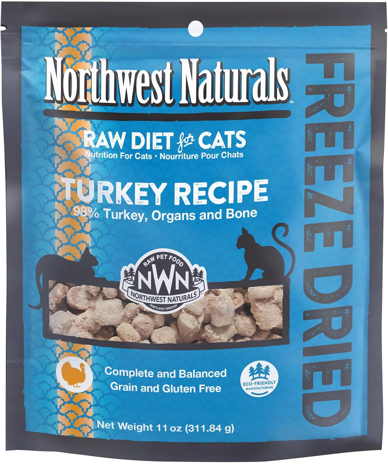 Freeze-Dried Duck Cat & Kitten Food, Grain-Free, Bite-Sized Nibbles. Healthy, Limited, Human-Grade Ingredients, Complete & Balanced, All-Natural, High-Protein Diet, USA Made, 11 Oz