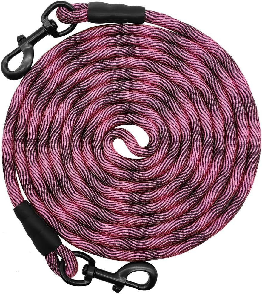Tie-Out Check Cord Long Rope Dog Tether, 8Ft 12Ft 20Ft 30Ft 50Ft Dog Lead for Yard, Large Medium Dogs Oudoor Training, Playing, Camping, or Backyard (30Ft, Beige Black)