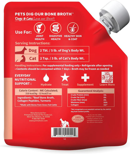 Grass-Fed Beef Bone Broth for Dogs &Cats, Mobility Formula W/Collagen Peptides to Help Support Hip & Joints, Digestion, Skin & Coat and Hydration, Human Grade, Made in USA. Beef 2 Pack