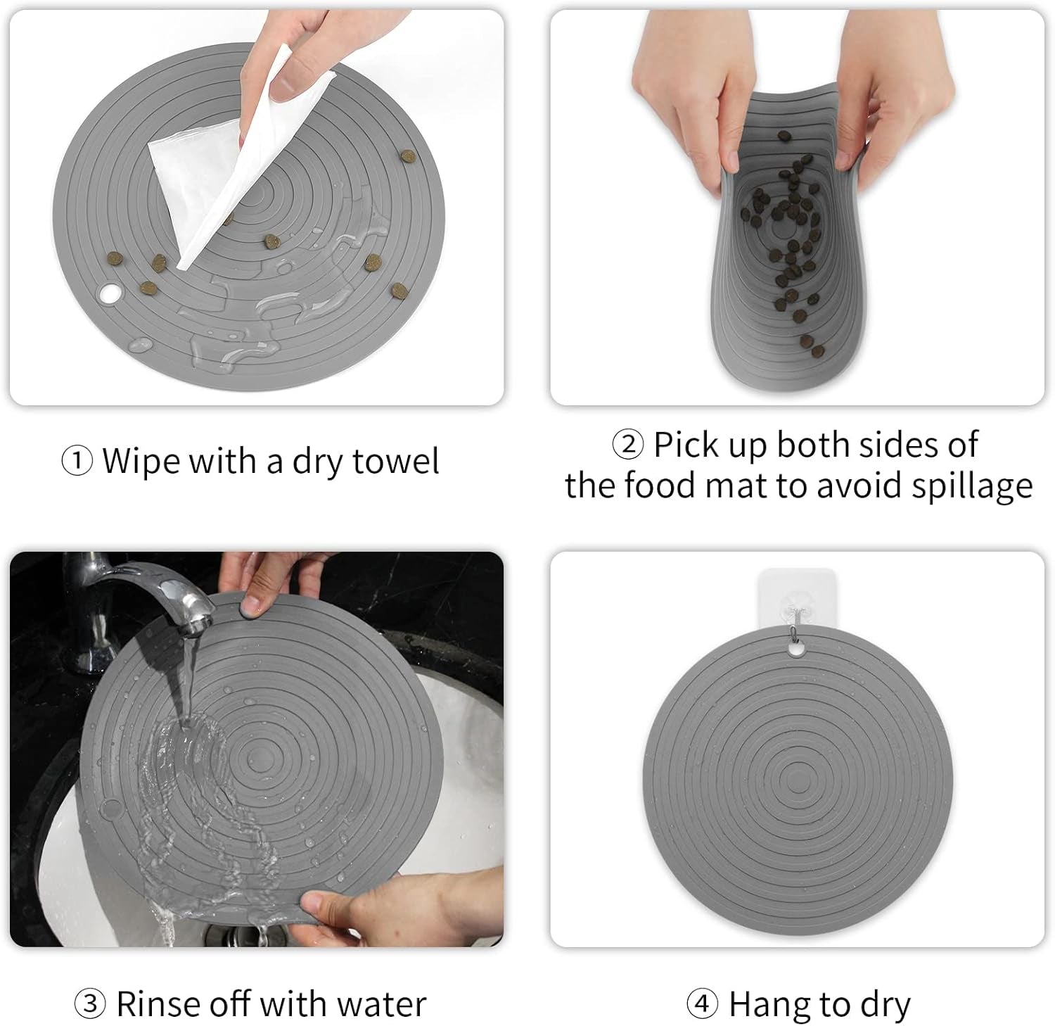 Pet Food Mat for Dog and Cat Placemat 2 Pcs, Mat for Prevent Food and Water Overflow, Suitable for Medium and Small Pet, Silicone, 9.5"* 9.5"