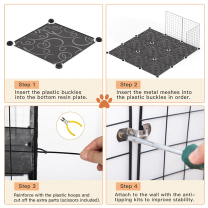 72" Large Cat Cage Playpen, DIY Metal Wire Kennels, Pet Cage for Rabbit Small Animal Indoor, Black