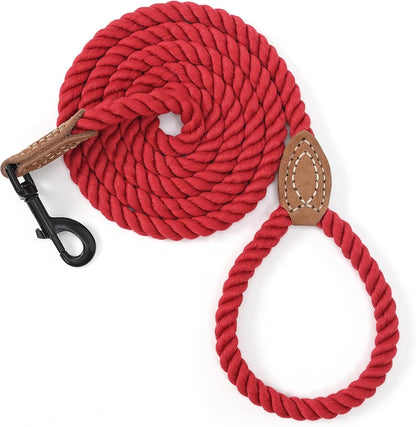 Dog Leash, Braided Cotton Rope Leashes with Leather Tip - Heavy Duty Metal Clasp, 4FT, 1/2" Thick - Wedding, Walking & Training Leash for Small Medium Large Dogs (Dark Brown)
