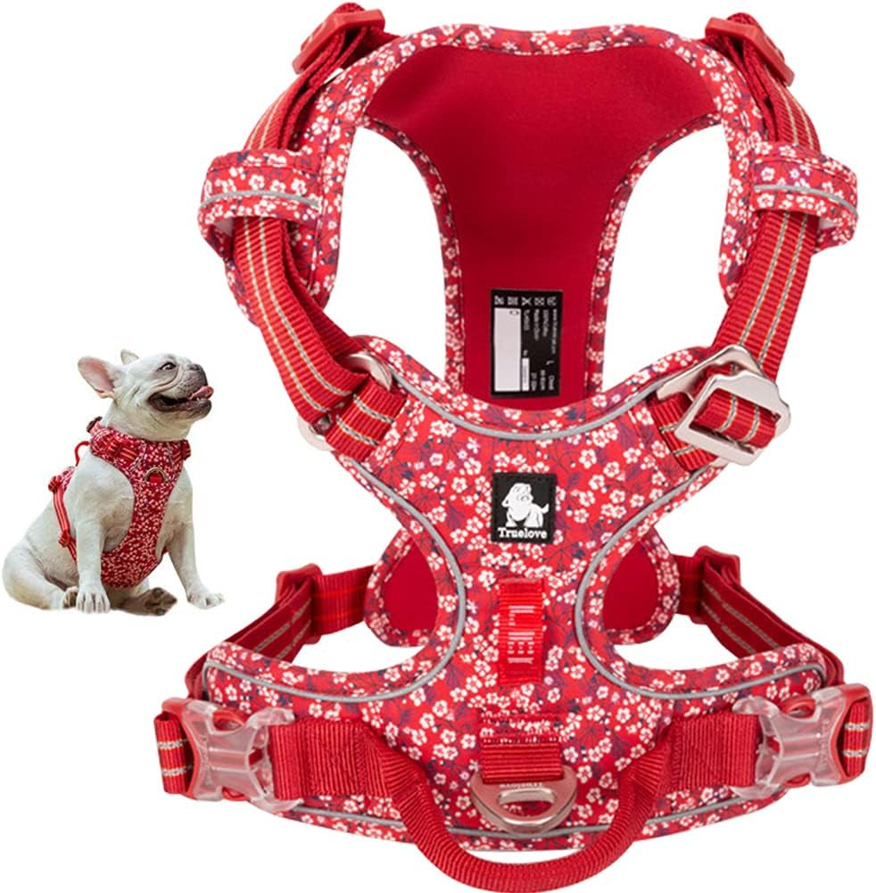® Floral No Pull Dog Harness Reflective Dog Vest Harness with Front & Back 2 Leash Clips and Easy Control Handle for Small Medium Large Dogs 3 Snap Buckles Easy to Put on & Take Off