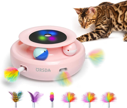 2In1 Interactive Toys for Indoor Cats, Timer Auto On/Off, Cat Toy Balls & Ambush Electronic Cat Mice Toy for Entertainment with 6Pcs Feathers, Dual Power Supplies