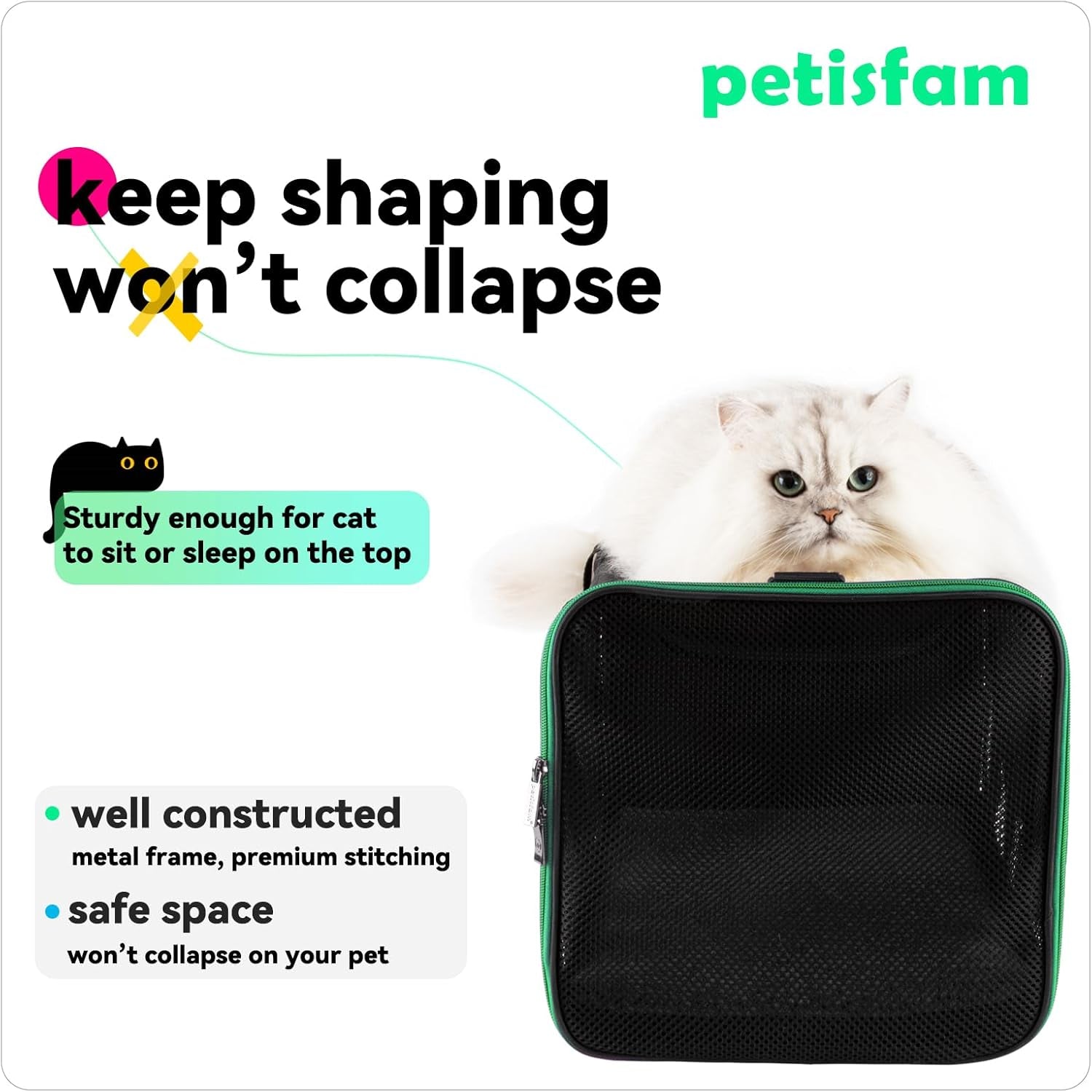 Quick-In Pet Carrier for Cats. 360° Airy Mesh Windows Let Fur-Kids See You & Breath Easy, Reduce Travel Anxiety. Rip-Stop Fabric & Lockable Zips Hug Securely. Washable Pad. Adjustable Shoulder Strap