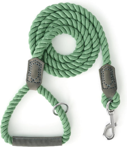 Dog Leash, Braided Cotton Rope Leashes with Leather Tip - Heavy Duty Metal Clasp, 4FT, 1/2" Thick - Wedding, Walking & Training Leash for Small Medium Large Dogs (Dark Brown)