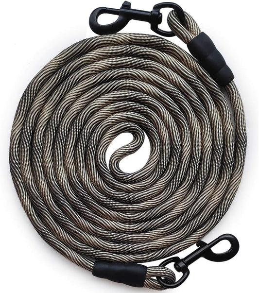 Tie-Out Check Cord Long Rope Dog Tether, 8Ft 12Ft 20Ft 30Ft 50Ft Dog Lead for Yard, Large Medium Dogs Oudoor Training, Playing, Camping, or Backyard (30Ft, Beige Black)