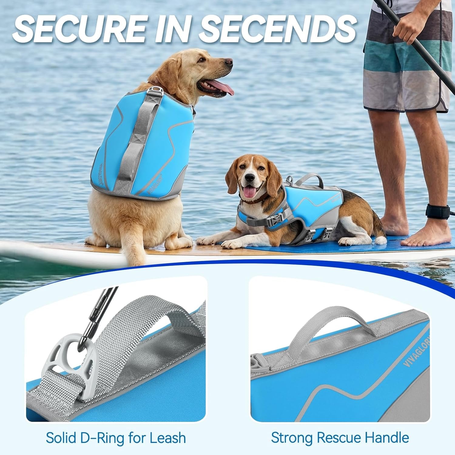 Neoprene Dog Life Vest, Dog Life Jacket for Swimming & Boating, Lightweight & Buoyancy for Puppy Doggy, Swimming Vest with Handle, S, Blue