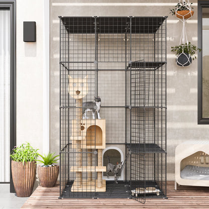 72" Large Cat Cage Playpen, DIY Metal Wire Kennels, Pet Cage for Rabbit Small Animal Indoor, Black
