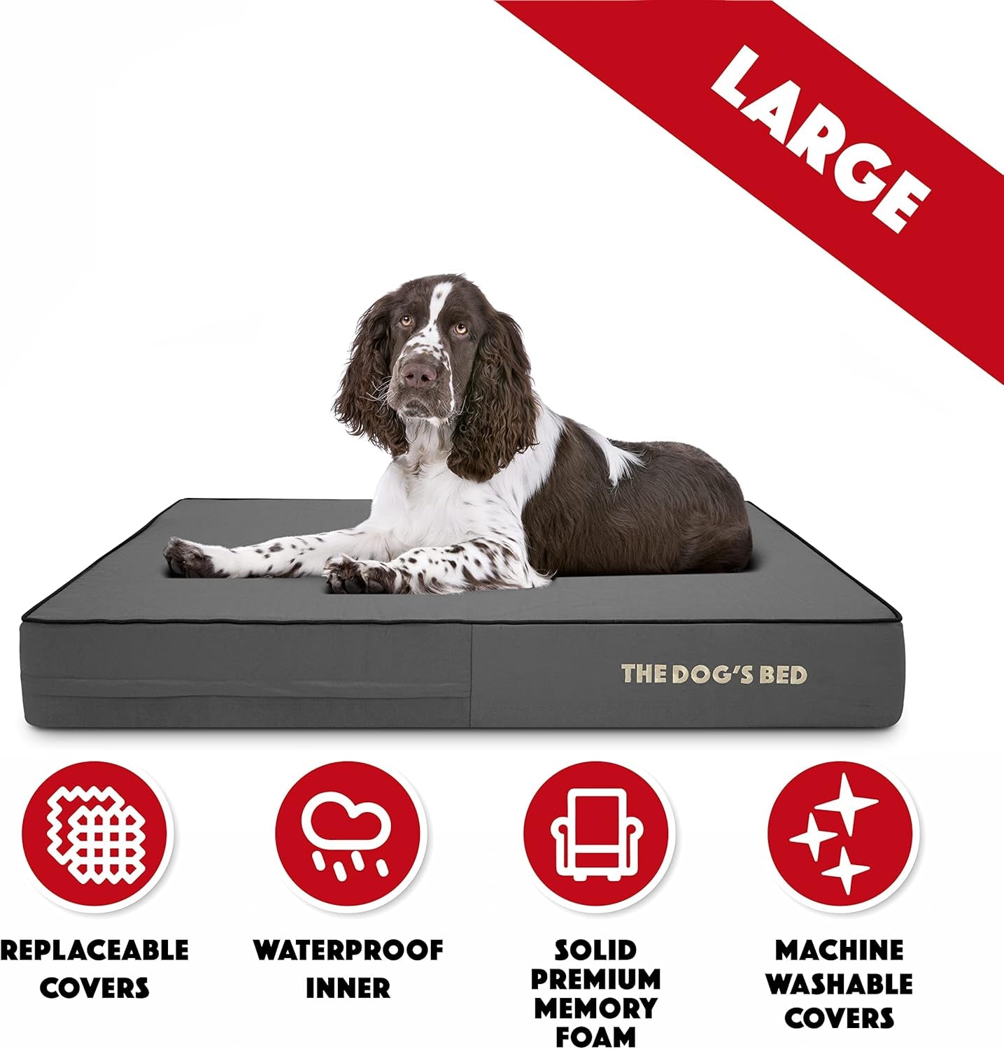 The Dog’S Bed Orthopedic Memory Foam Dog Bed Mattress, Oxford Fabric, Grey with Black Trim, L, 6-Inch