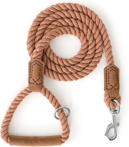 Dog Leash, Braided Cotton Rope Leashes with Leather Tip - Heavy Duty Metal Clasp, 4FT, 1/2" Thick - Wedding, Walking & Training Leash for Small Medium Large Dogs (Dark Brown)